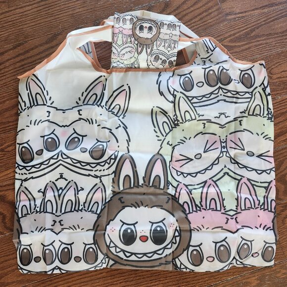 Labubu Grey Foldable Reusable Shopping Bag with Small Pouch – Nylon - Picture 5 of 13